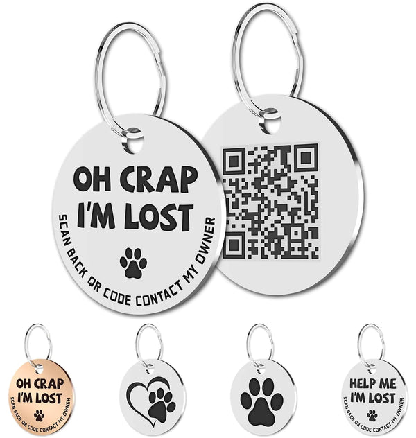 MYLUCKYTAG Stainless Steel QR Code Pet ID Tags Cat Tags - Pet Online Profile - Scan QR Receive Instant Pet Location Alert Email